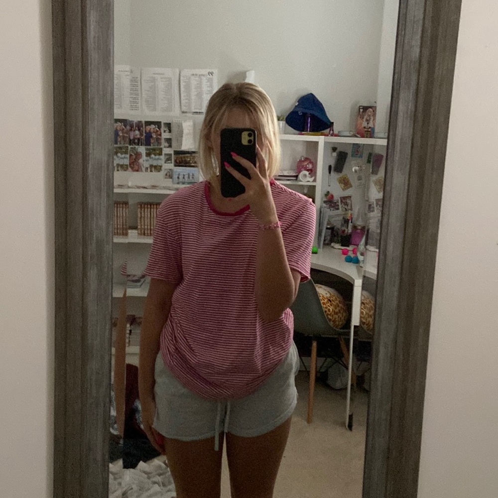 Pink and white striped top
